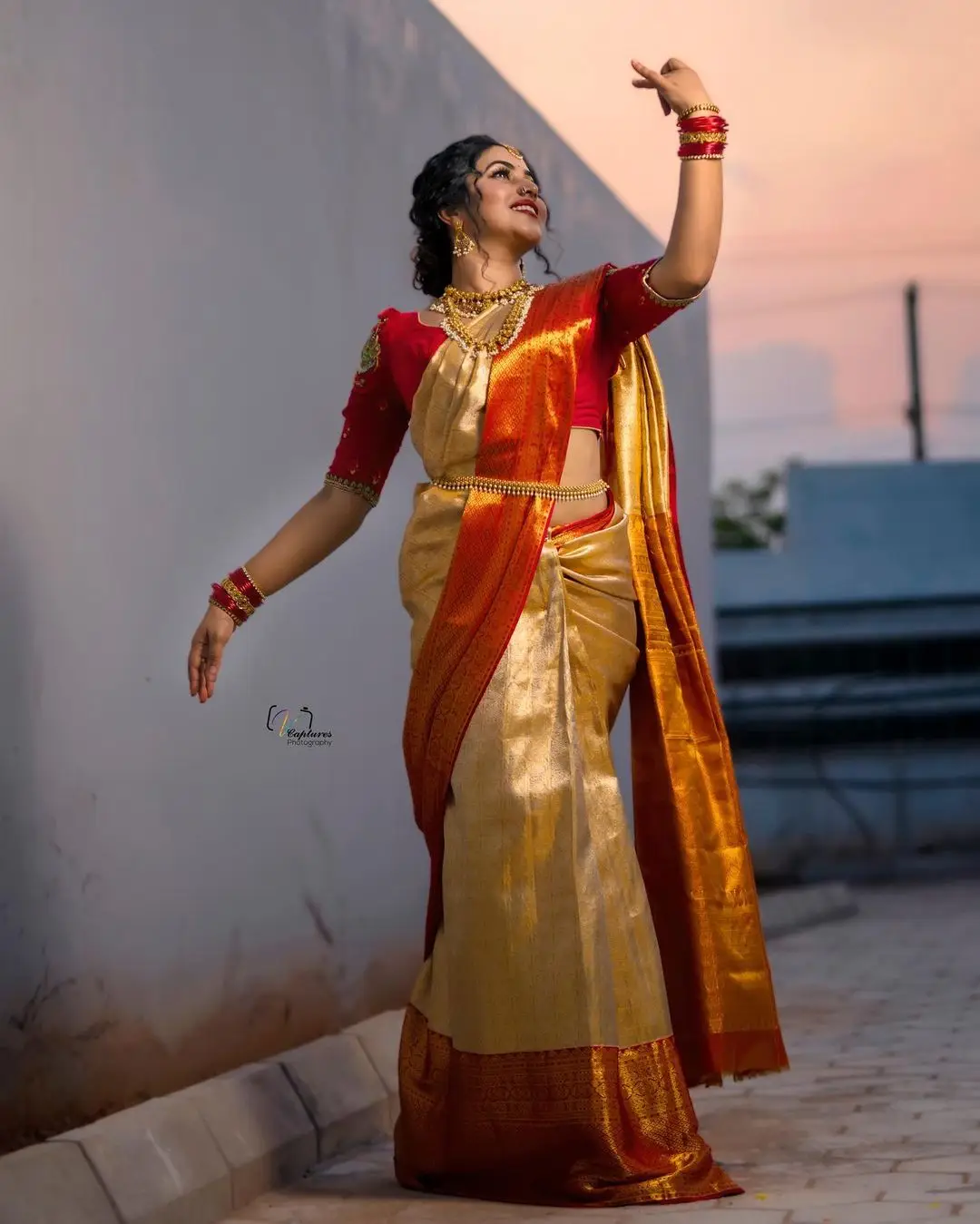 Malayalam Girl Shamna Kasim In Beautiful Jewellery Orange Saree